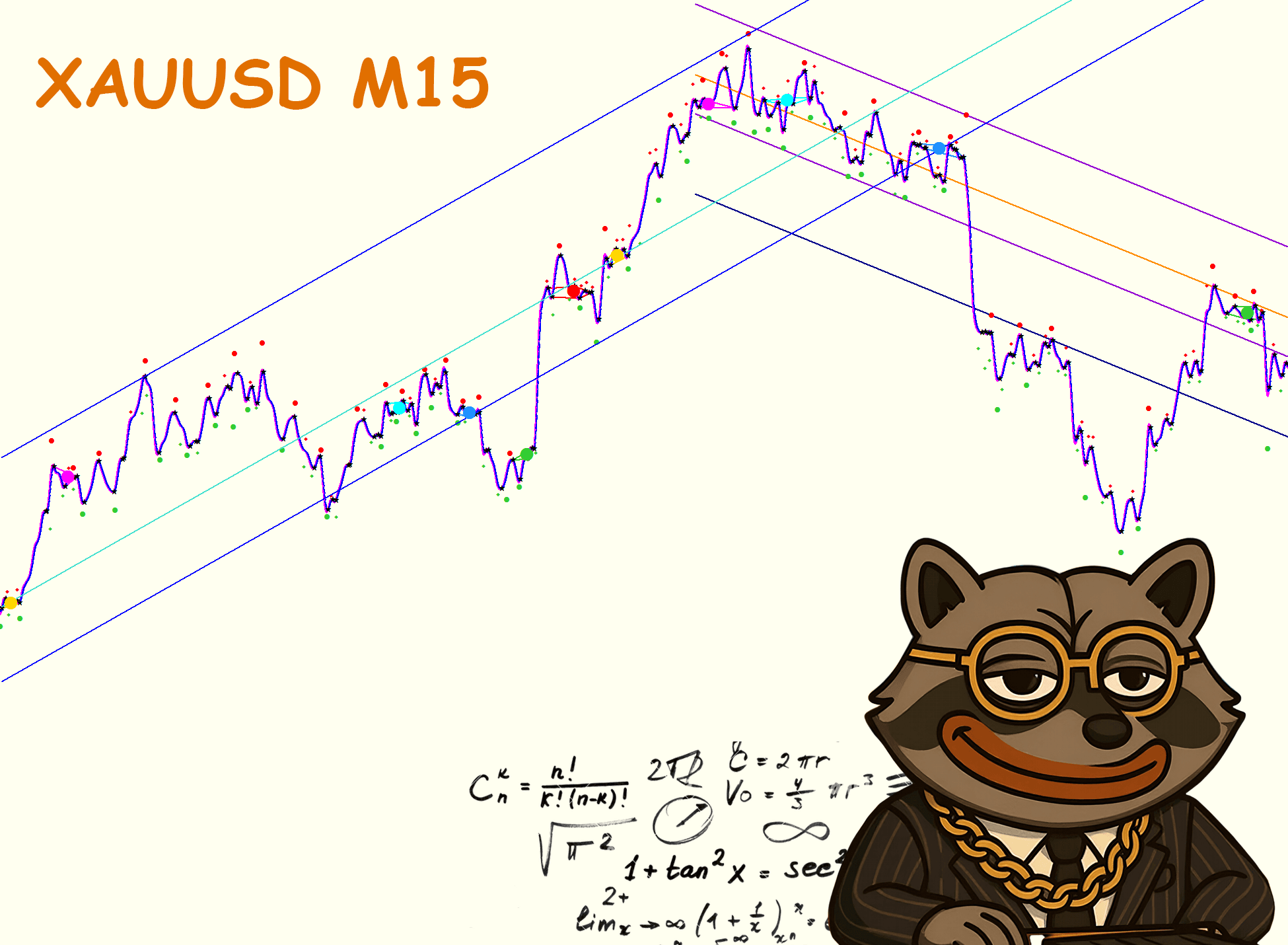 DavinTrade Gold Trade Analyst Mascot with XAUUSD Chart Analysis